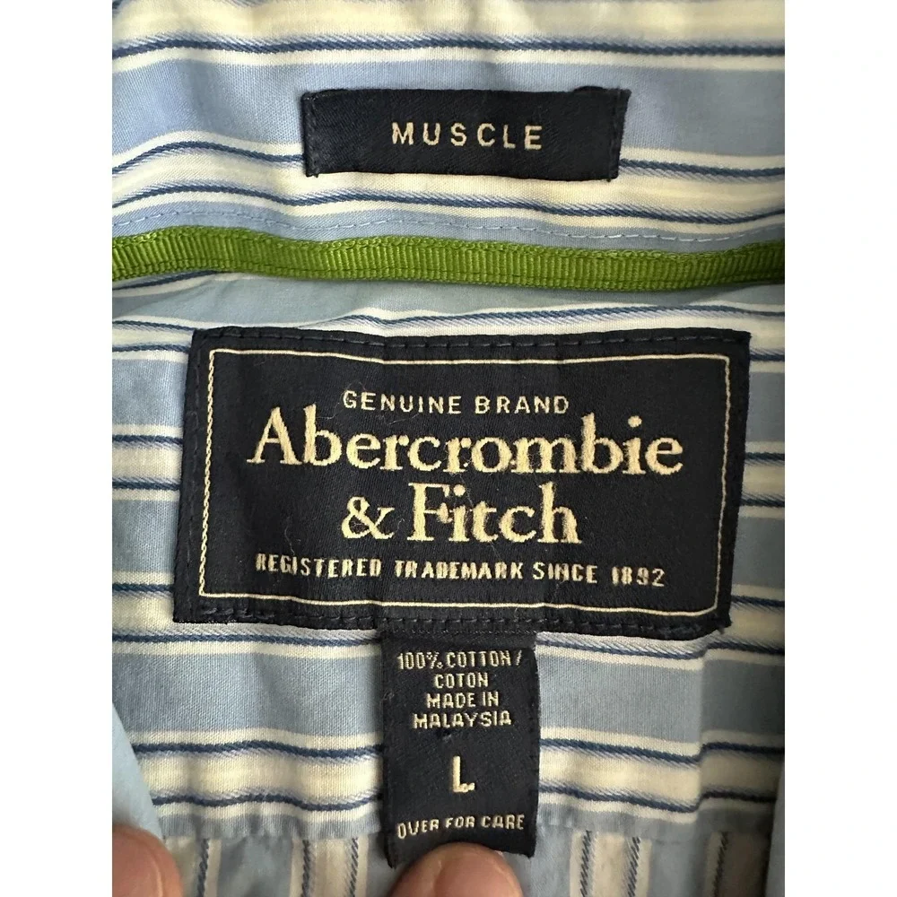 Abercrombie & Fitch Shirt Mens Large Muscle Fit Long Sleeve Striped Pocket Casua
